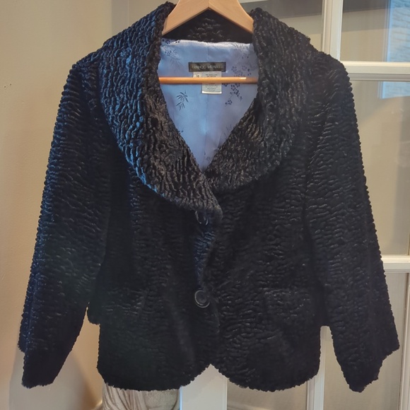 Retro Black Wool Blend Faux Persian Lambswool Short Coat Formal Dressy - Picture 15 of 15